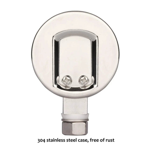 Back view of Stainless Steel Pressure Cooker Gauge For Canner And Steam Pressure Gauge, 2 Inch Dial, lower mount, nut visible