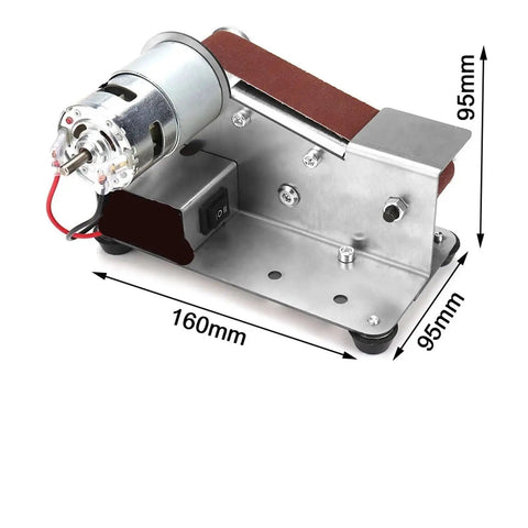 Versatile Multifunctional Mini Electric Belt Sander And Polishing Machine For Sharpening Drill Bits Grinding Knives Edges Adjustable Worktable, metal frame with 160mm length.