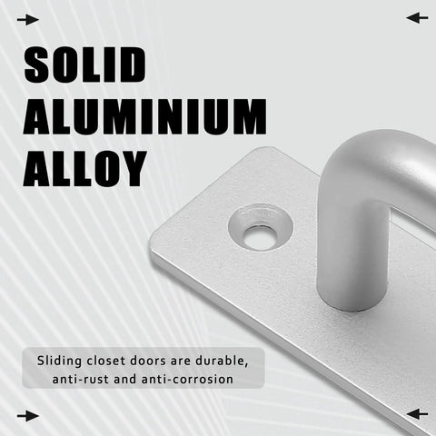 2 Pack Sliding Barn Door Handle With Plate, 128mm Center Hole Distance, close-up of durable aluminium alloy handle, silver finish