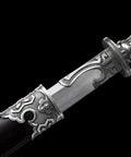 Close-up of Ring Pommel Song Dao Hand Forged High Manganese Steel Blade with Rosewood Scabbard and Exclusive Alloy Fittings