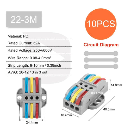 Wire Cable Connectors With Fix Hole Universal Compact Wiring Terminal Block For No Fuss Docking 2 Piece Set, diagram view.
