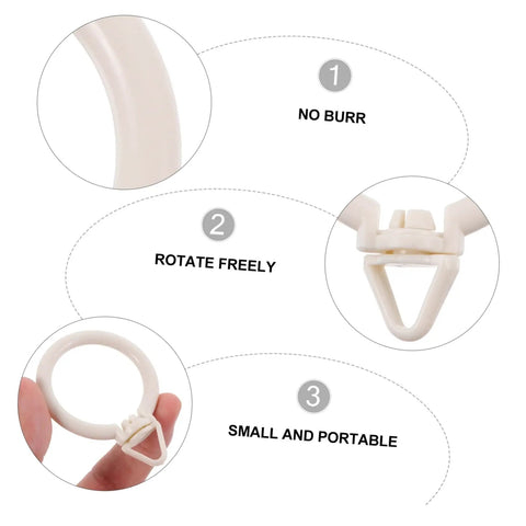 Close-up of 48 Pack Plastic Curtain Rings With Clips Smooth Glide Hanging Rings, highlighting no burr, rotate freely, portable.