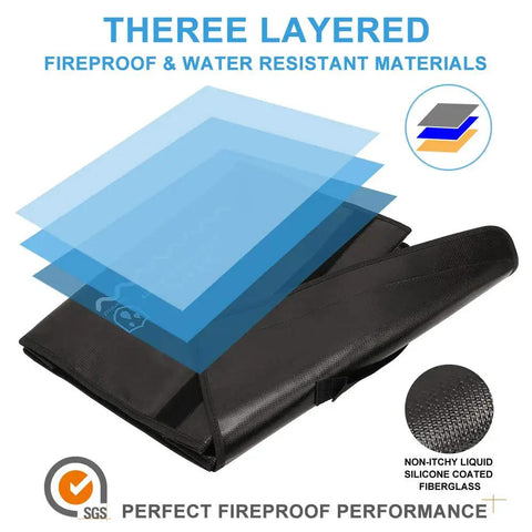 Layered fireproof and waterproof materials on Fireproof Document And Money Bag Set For Home And Office With Lockable Zipper Waterproof Build 17x12x6 Inch Document Tote And 7x9 Inch Cash Pouch Heavy Duty Fire Resistant Storage For Papers And Valuables.
