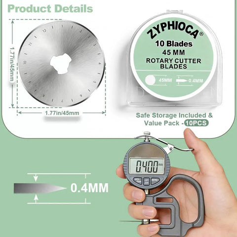 45mm Rotary Cutter Blades Set 10 Pack Replacement Blades For Fabric And Leather Ultra Sharp High Carbon Steel detailed view
