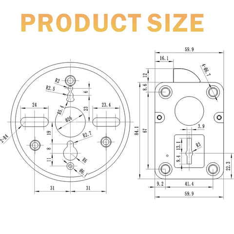 Heavy Duty Digital Electronic Keypad Lock For Right Swing Bolt Safe With Foolproof Password Setup dimensions for installation.