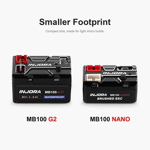 MB100 Nano Brushed ESC 15A For SCX24 SCX30 RC Crawlers, 1/24 1/30 1/32 Scale, IP67 Waterproof, Linear Throttle With Drag Brake Adjustable Via AUX, No App Support, Not For 370 Motors; compact size comparison