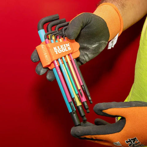 9 Piece Metric Ball End Hex Key Caddy Set With Color Coded L Style Handles Extra Long Arms For Maximum Reach