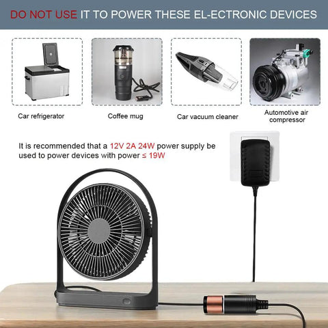 Solid AC To DC Converter 100 To 240V To 12V Car Cigarette Lighter Socket Adapter With Silent Cooling for fan use on desk.