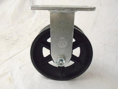 Super Smooth Rolling 6 Inch Steel Caster Wheels Set Of Four With 7/8-Inch V Groove Guide, 1000 Lb Load Per Wheel front view of a single steel caster wheel.