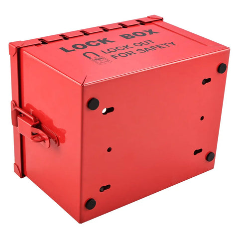 Heavy Duty Lockout Tagout Box for Group Lockout, 12 Padlock Capacity, Industrial Grade Steel, Red Portable LOTO Lock Box