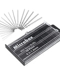 20 Piece HSS Mini Drill Bit Set 0.3mm To 1.6mm Shank Twist Drill Bits for Precision DIY Projects next to storage box