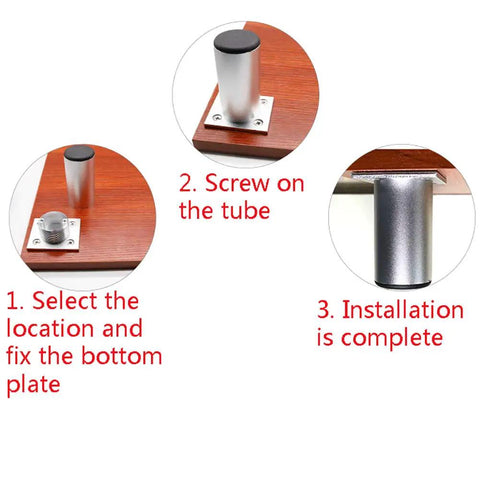 Installation steps for Adjustable Aluminum Furniture Legs For Sofa And Table Four Pack Height Adjusts Two Centimeter Height Stabilize Uneven Floors Beefy Support For Home Office Desks Breakfast Bars And Modern Decor