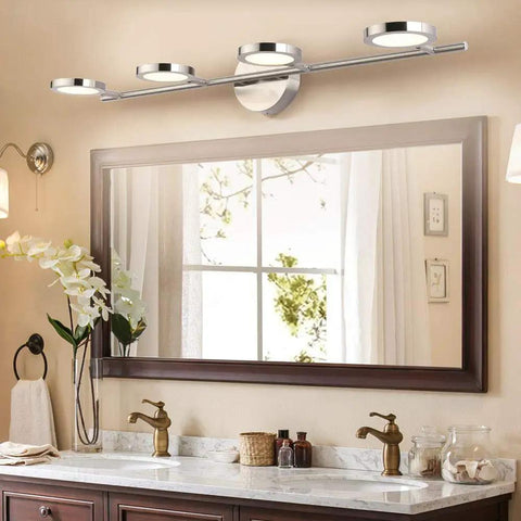 LED Bathroom Vanity Light Fixture With 4 Adjustable Swing Arm Heads 20W 4000K Daylight Nickel Finish Frosted Acrylic Diffusers