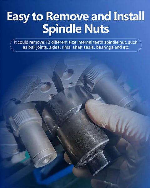 Close-up of 13 Piece Grooved Lock Nut Socket Set With Internal Teeth For Spindle Nuts And Axle Locknuts Half Inch Drive