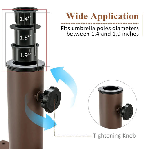 Heavy Duty 50 Lb Patio Umbrella Base Portable Outdoor Stand With 24 Inch Square Holder and tightening knob detail