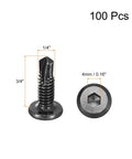 Hex Socket Self Tapping Screws 1/4 x 3/4 Inches, 410 Stainless Steel Flat Head Self Drilling Screws For Wood And Sheet Metal, Black Oxide Finish, 100 Pieces