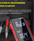 USB Rechargeable Digital Multimeter With Smart Auto Display showing temperature measurement with test probes attached.