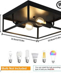 Industrial Metal Flush Mount Ceiling Light Fixture 13 Inch Square Two Light Open Cage No Glass Design Matte Black