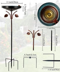 38 Inch Vintage Bird Bath With Five Prong Stake For Outdoor Gardens, metal yard decor with butterfly edge, cerulean finish