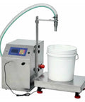 Automatic Liquid Filling Machine With Digital Diaphragm Pump Control Precision Bottle Filler for bulk liquid in a white bucket.