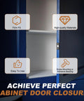 Open cabinet showing use of Ultra Thin L Shape Stainless Steel Cabinet Door Magnets Four Pack With Double Sided Tape And Optional Screw Mount