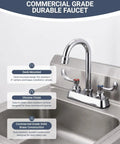 Phivan 4" Deck Mount Brass Kitchen Sink Faucet, 3-1/2" Gooseneck Spout with chrome finish in a stainless steel sink.