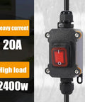 Waterproof Inline Cord Switch With Red Light Rocker Button DPST On Off Toggle Switch For Outdoor Use 20A 125V And 16A 250V Heavy Duty Start Stop Power Switch With Dual Entry And Exit Lines, black inline cord switch