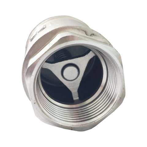 Inline check valve, 1-1/2 in, stainless steel, female threaded, spring-loaded, front view