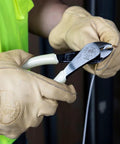 Hi Viz Glow In The Dark 8 Inch Diagonal Cutting Pliers With Angled Head And Short Jaws, High Leverage Gear for Tight Spaces in use
