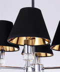 Clip On Chandelier Lamp Shades For Candelabra Bulbs Only, Black with Gold Interior, Set of 6 on a chandelier, side view