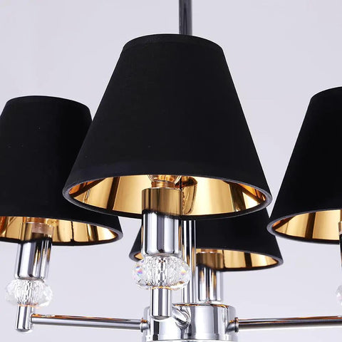 Clip On Chandelier Lamp Shades For Candelabra Bulbs Only, Black with Gold Interior, Set of 6 on a chandelier, side view