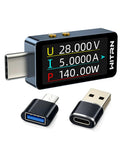 USB Type C Power Meter And USB Multimeter For Real Time Voltage And Current Readouts, 0 To 6A, 4 To 36V Test, black with adapters