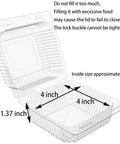 Dimensions of Clear Plastic Hinged Takeout Clamshell Containers, 50 Pack, See-Through with labeled measurements for desserts, salads.
