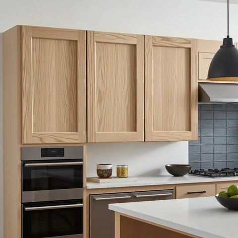 Killer Unfinished Oak Shaker Kitchen Cabinet Door Replacement 14 Width 17 Height showing natural oak finish cabinets.