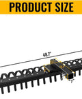 49 Inch Landscape Rake Attachment With 17 Spring Steel Tines for Lawn Tractors and ATV UTVs, dimensions and tines visible
