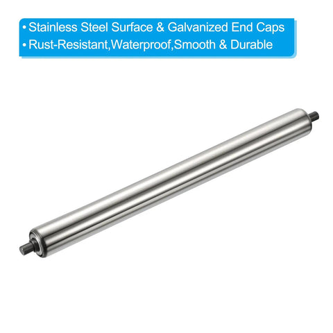 Top Shelf Heavy Duty Stainless Steel Conveyor Rollers 3 Inch Diameter 22 Inch Length Two Pack With Galvanized End Caps Rust Proof smooth conveyor roller close-up