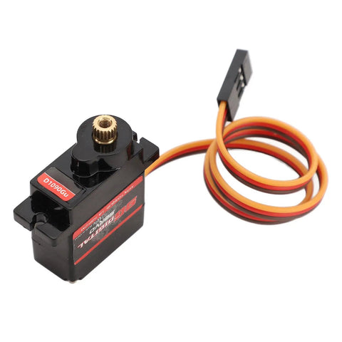Lightweight 9G Servo Motor Kit With Heavy Duty Copper Gears Built For Nimble RC Cars Robots Helicopters And Planes, showing compact design and connector.