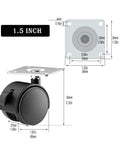 1.5 Inch Swivel Plate Caster With Brake, Heavy Duty 5 Pack, Nylon Small Caster Wheels dimensions with brake detail