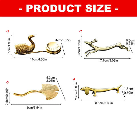 Stainless Steel Cutlery Holder Rack For Utensils And Tableware sizes with gold-tone swan, deer, leaf, and dachshund shaped stands
