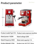 Espresso Machine With Milk Frother For Lattes And Cappuccinos, Home Office Coffee Maker With 1.7 Liter Water Tank, Glass Carafe