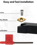 Lathe turning tool kit with 1/2 in shank tool holder and carbide inserts, screw and red handle