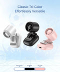 Featherlight Clip On Fan For Outdoor Cooling On The Go, ultra lightweight 2oz tri-color in pearl white, jet black, hot pink