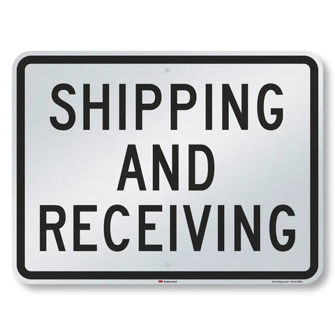 Shipping And Receiving Sign 18x24 In 3M Engineer Grade Reflective Aluminum Black On White, Durable Outdoor Sign With Rustproof Build, DOT Compliant, 10 Year Life, Easy Mounting With Rounded Corners And Three Eighths Inch Mounting Holes