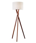 Table Lamp With Walnut Tripod Base And White Linen Drum Shade For Bedside, Home Office Or Living Room Decor, 29.5-Inch Tall