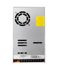600W 12V 50A Enclosed Power Supply, 1U Low Profile Space Saving Design, Wide Input 90-264VAC or 255-370VDC, Switchable For 115/230VAC, Rack Friendly Power For Tight Control Cabinets And Industrial Racks. Rear view metal enclosure with fan and terminals.