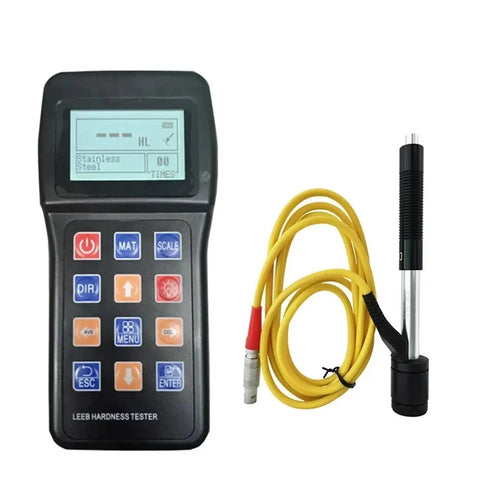 Hardcore Portable Digital Leeb Hardness Tester For Stainless Steel Copper Aluminum, LCD screen displaying readings, testing probe attached.