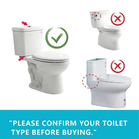 Diagram showing suitable toilet type for 2 Inch Dual Flush Toilet Repair Kit With Metal Tool And Bolt, incorrect models marked.