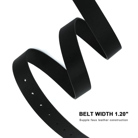Reliable Daily Go To Womens Black Faux Leather Belt With Metallic Silver Buckle Adjustable Waist Strap For Denim Jeans And Flowy Dresses One Point Two Inch Width Dress Up Or Down Fits Like A Dream, showcasing supple construction and width.
