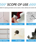 Scope of use for Ceramic Tile Repair Kit 100g Quick Dry Epoxy Paste showing repair types including crack, defect, damage, and porcelain.