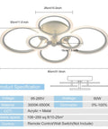 Diagram of Dope Modern LED Ceiling Light Fixture With 6 Adjustable Ring Design, dimensions and specifications listed